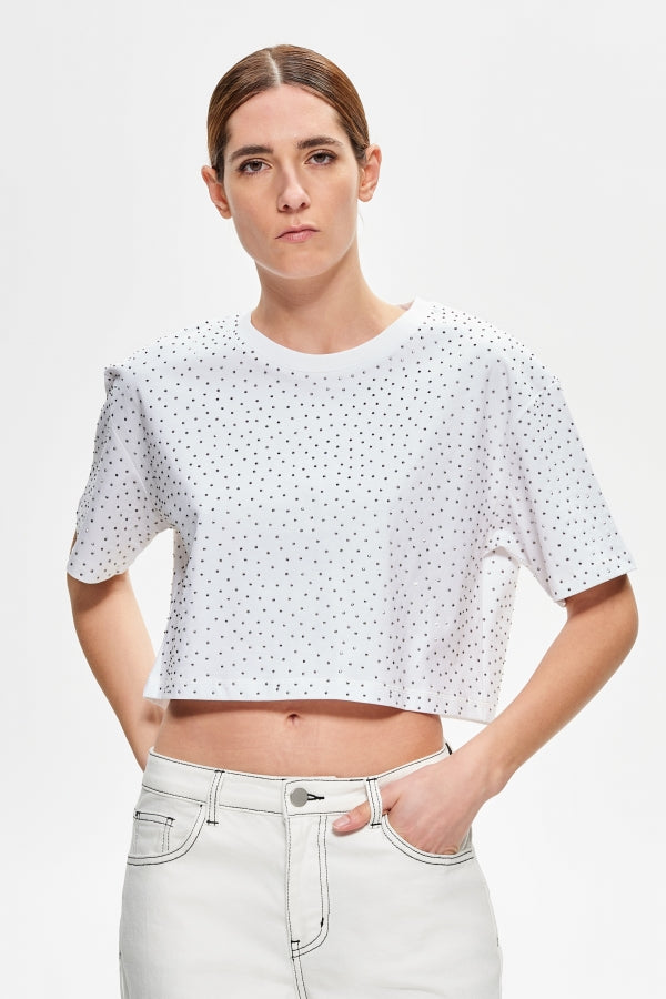 T-shirt corta con strass